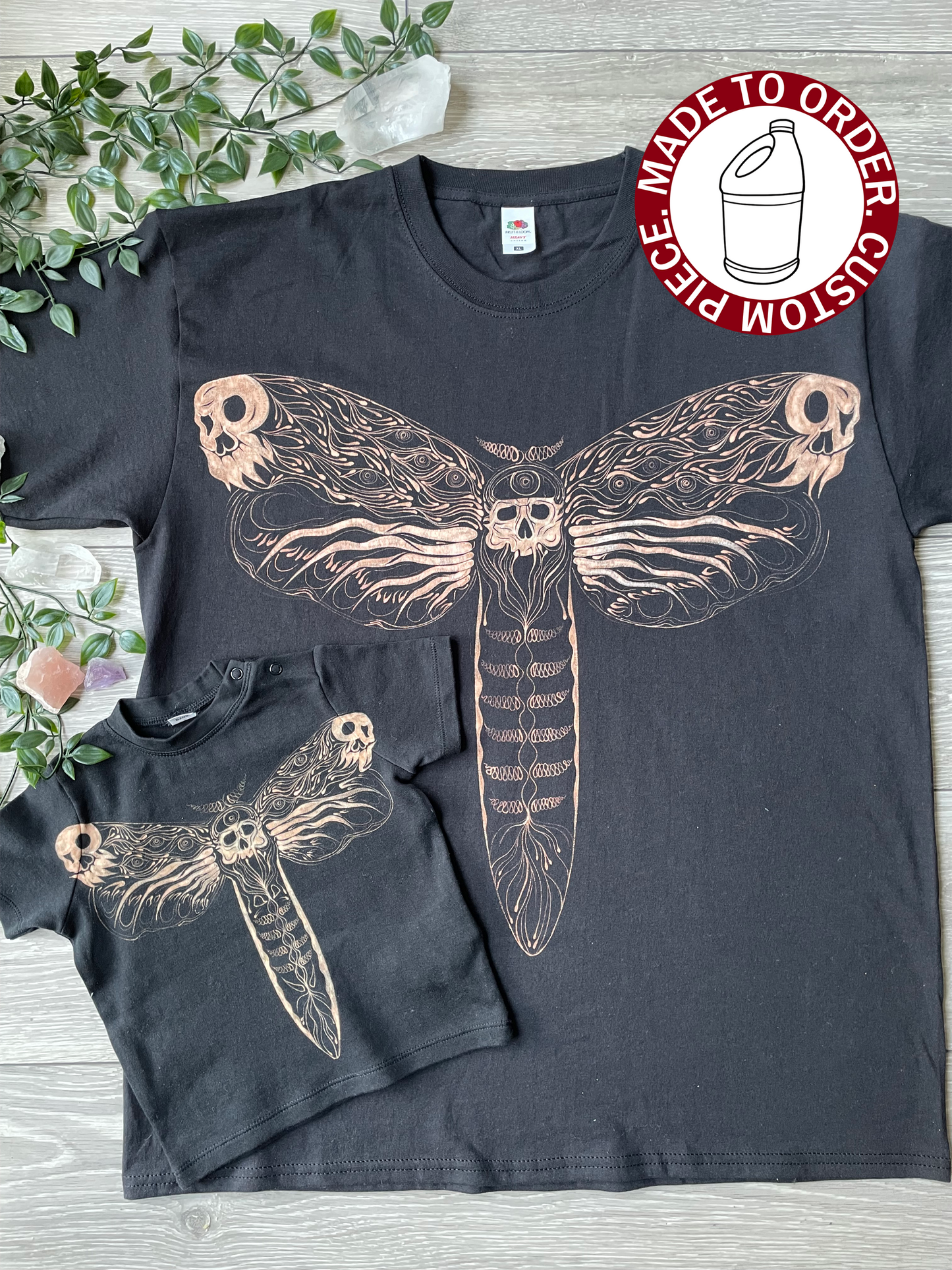 Spooky Baby & Me - Death Moth bleach T-shirt set