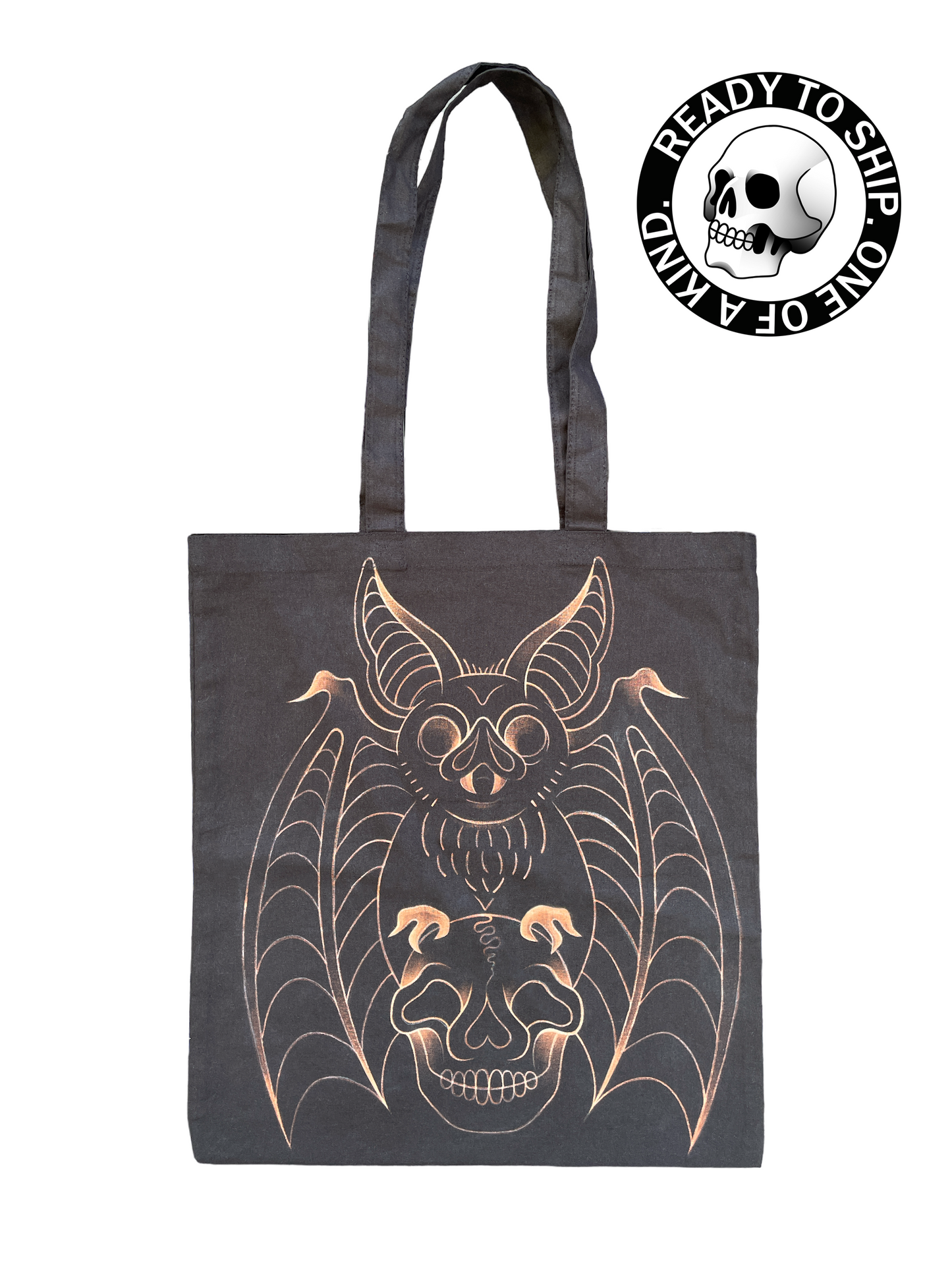 Black spooky bat tote bag
