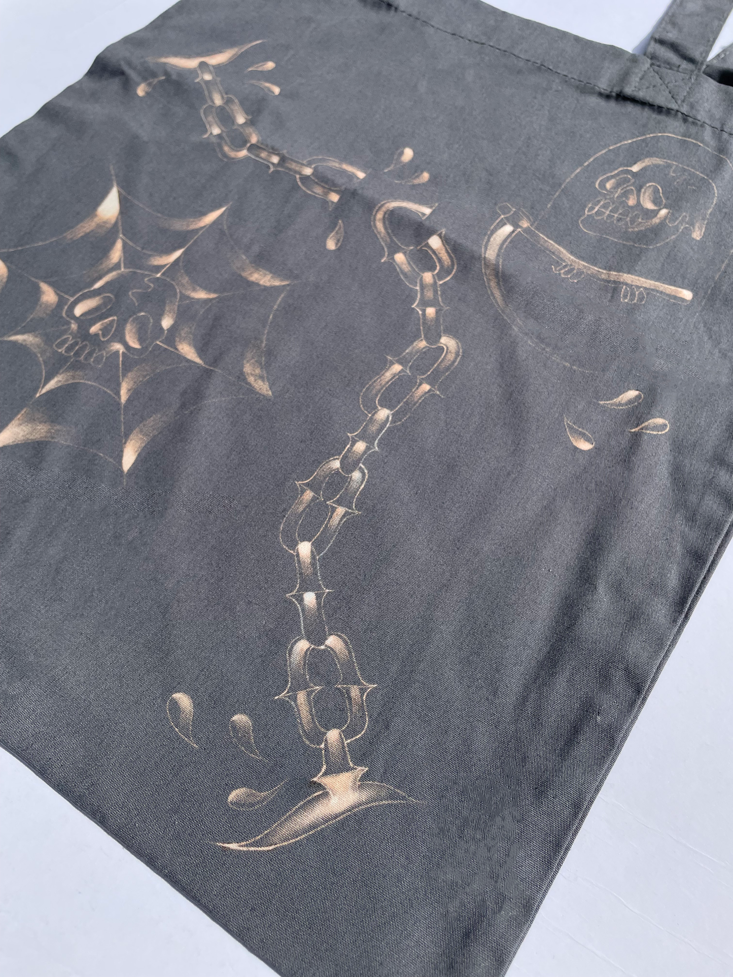 Grey spooky hand painted tote bag