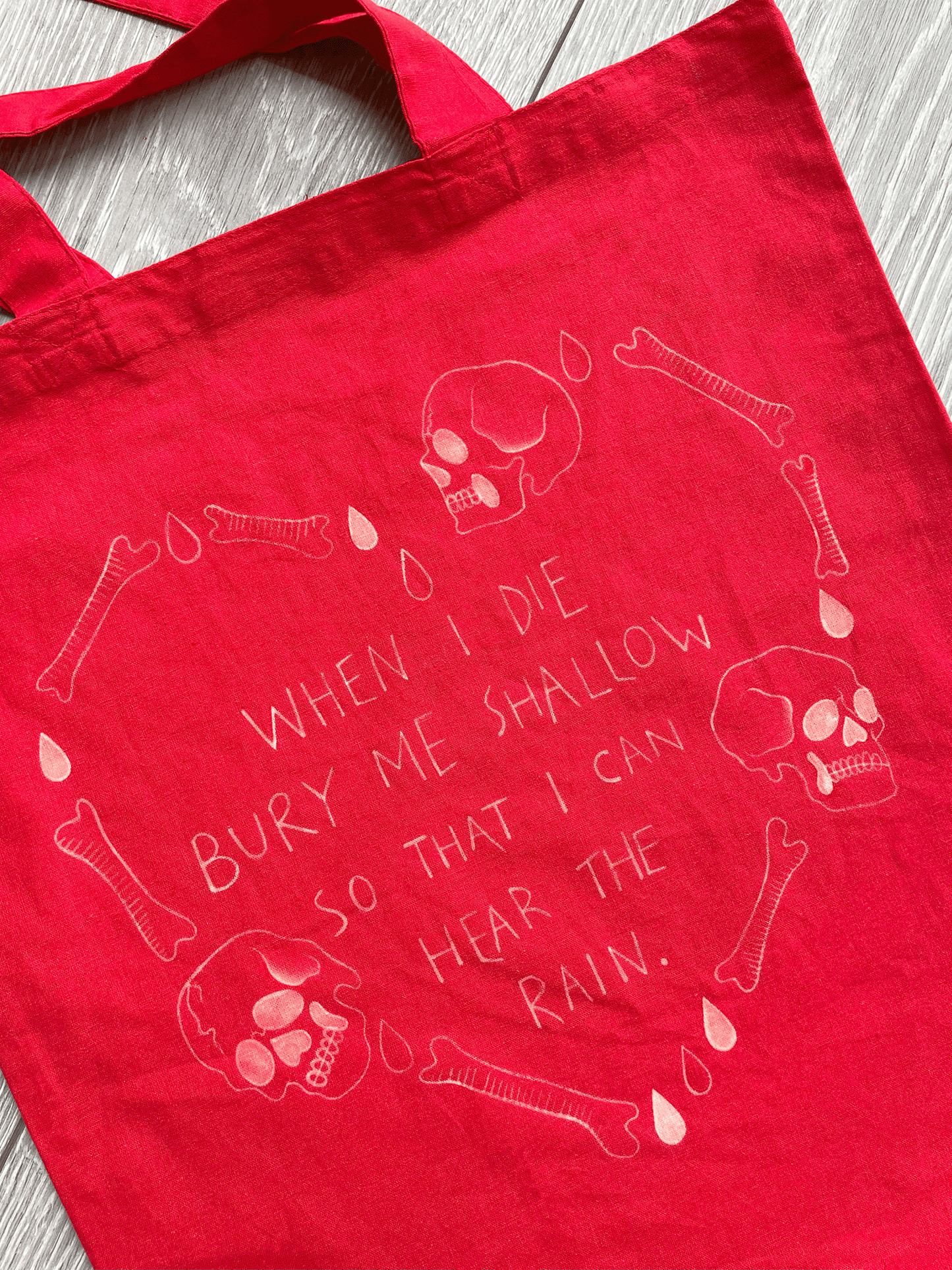 Hand painted red tote bag