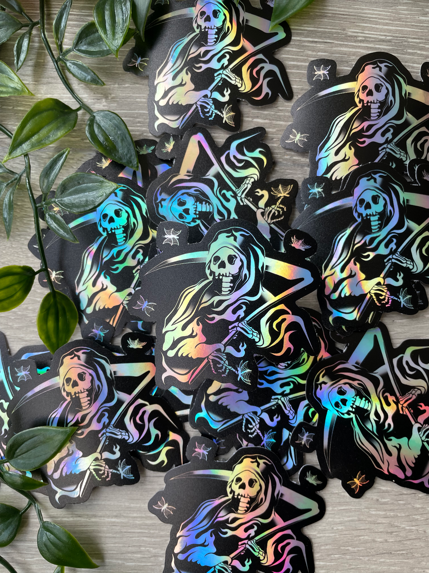 Spooky Grim Reaper die cut rainbow vinyl sticker