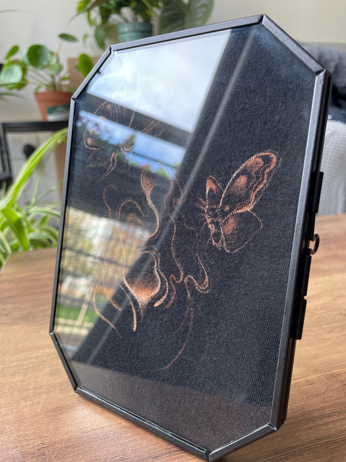 Hand painted bleach artwork in metal frame - 'Deathbeds'