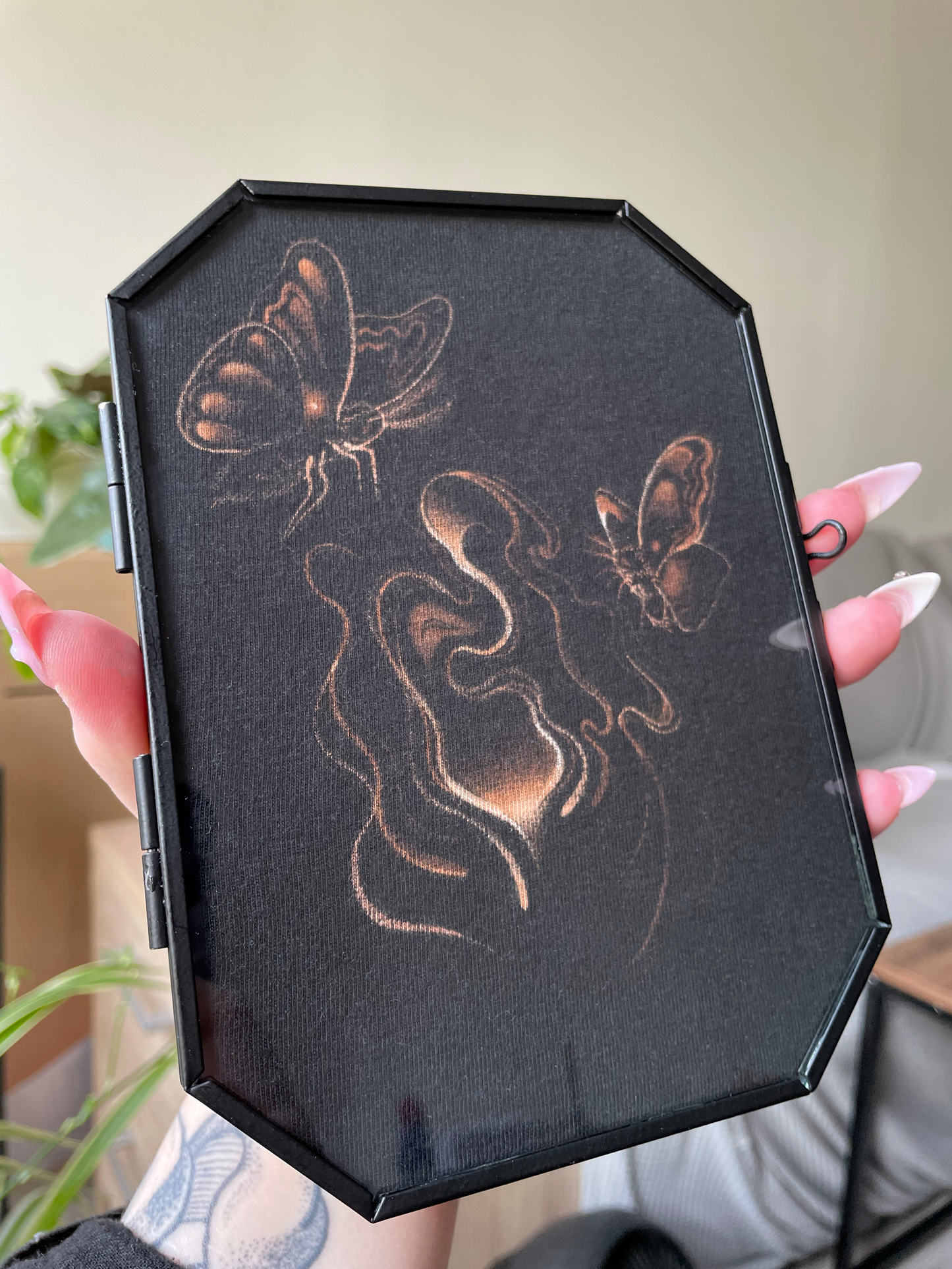 Hand painted bleach artwork in metal frame - 'Deathbeds'