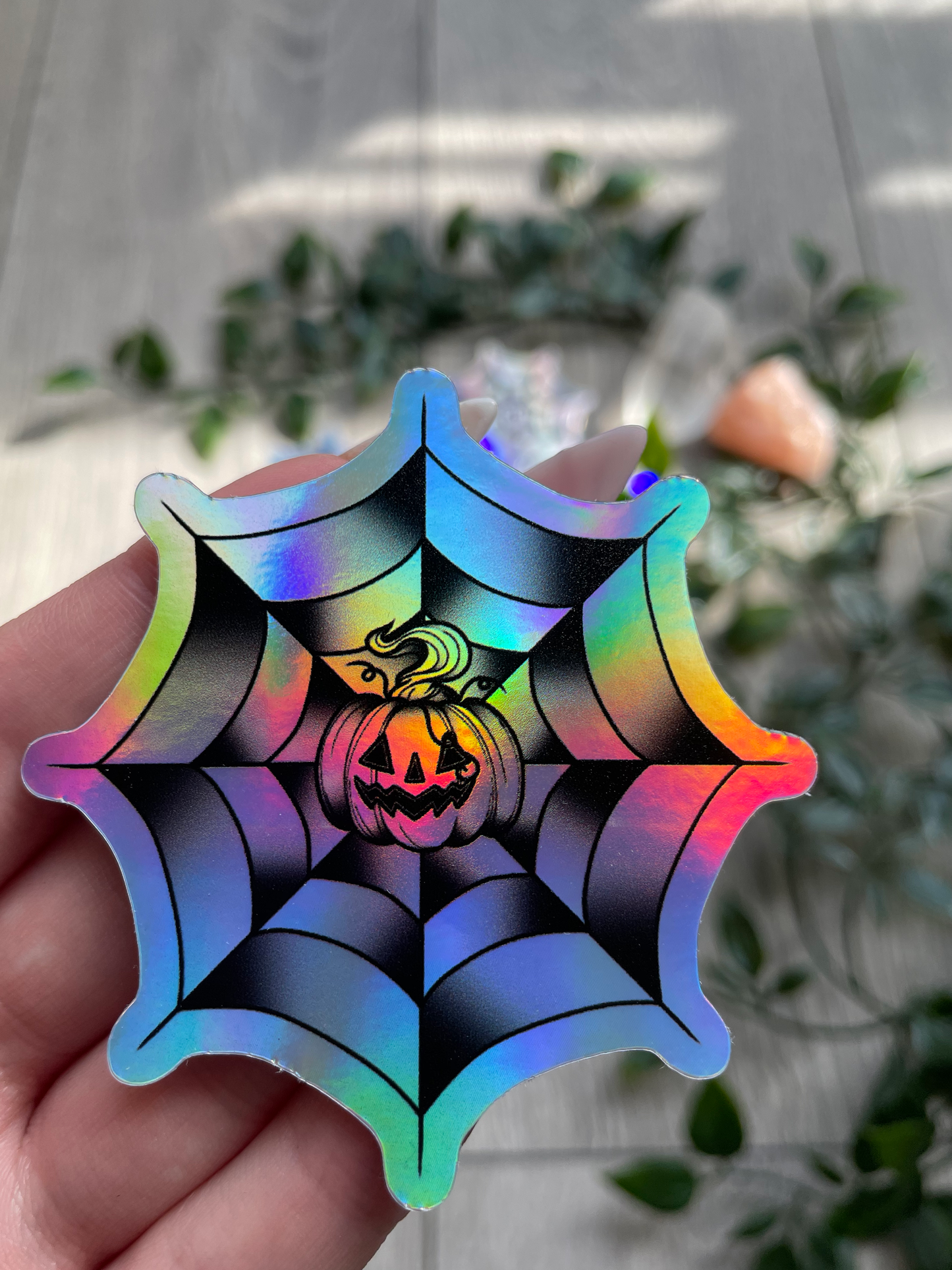 Pumpkin web die cut rainbow vinyl sticker