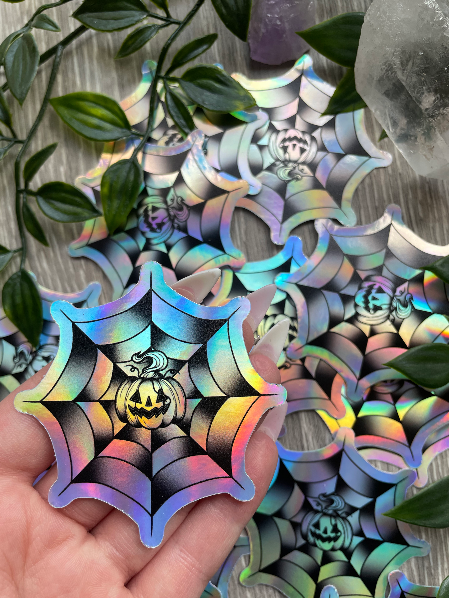 Pumpkin web die cut rainbow vinyl sticker