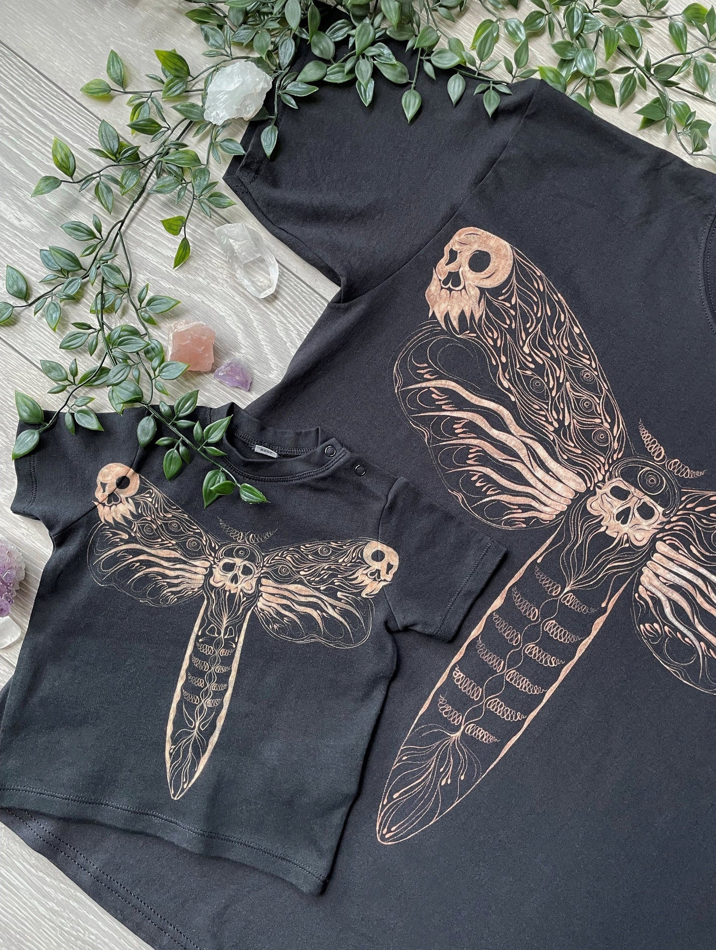 Spooky Baby & Me - Death Moth bleach T-shirt set