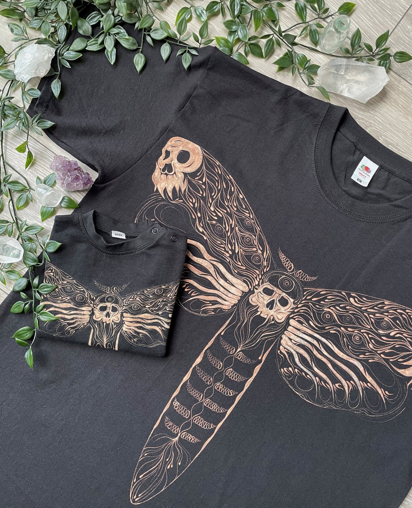 Spooky Baby & Me - Death Moth bleach T-shirt set