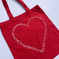 Red chain heart tote bag