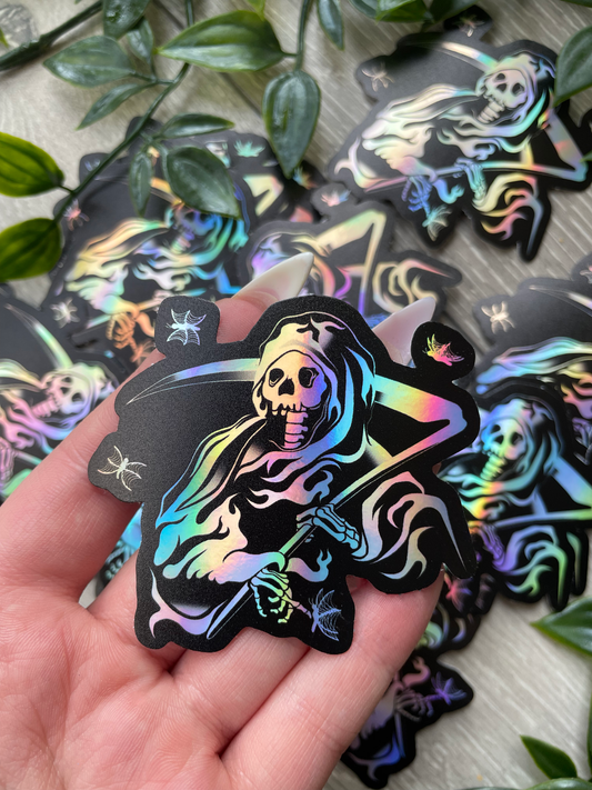 Spooky Grim Reaper die cut rainbow vinyl sticker