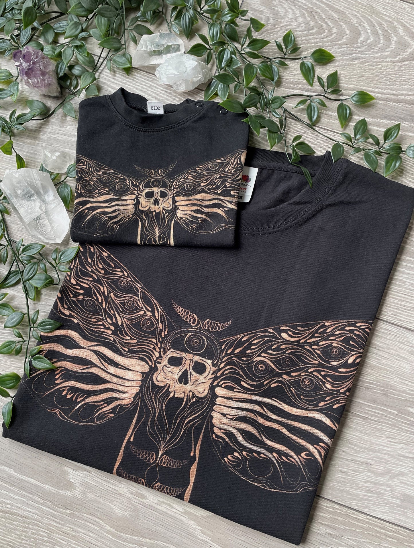 Spooky Baby & Me - Death Moth bleach T-shirt set